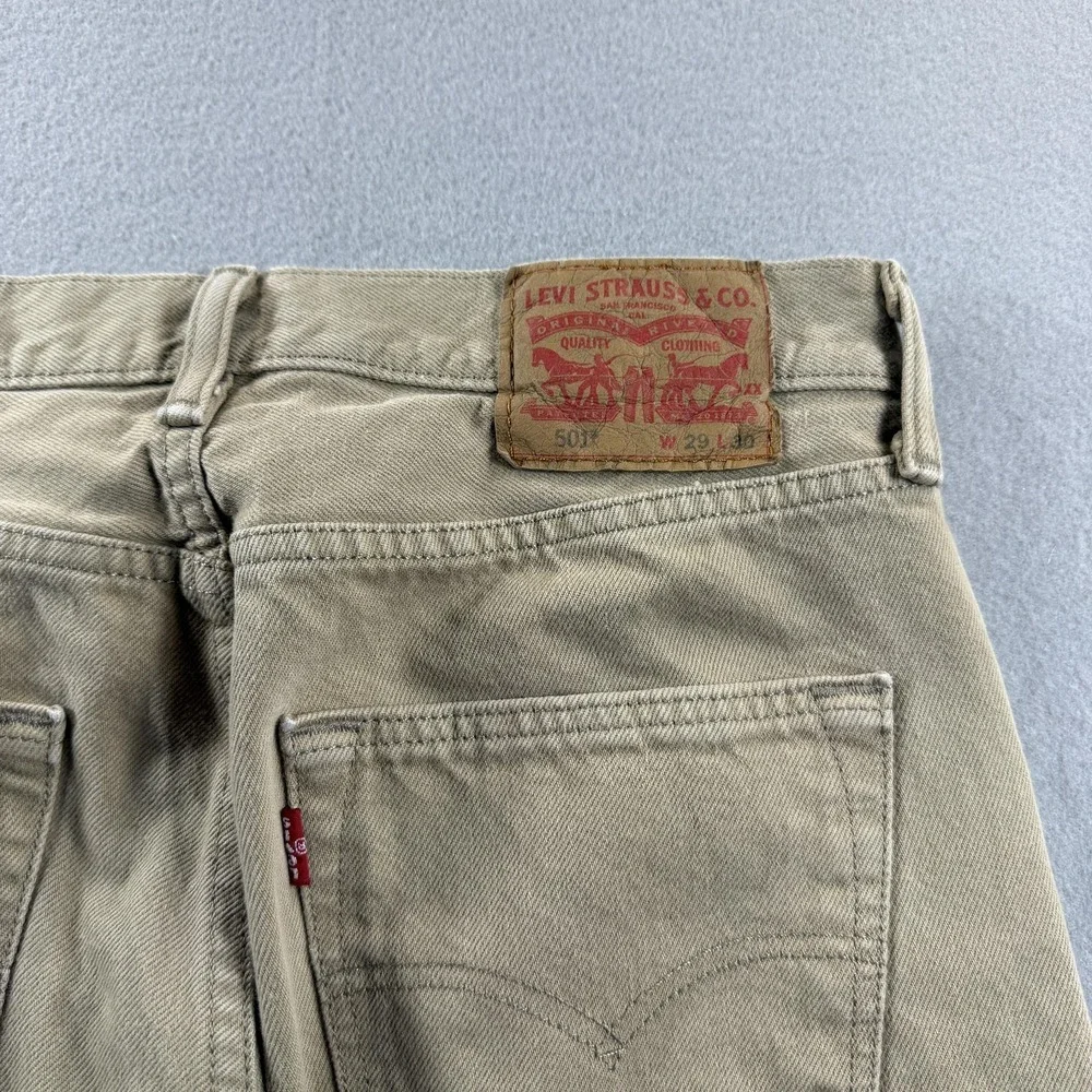 Levis 501 Jeans Mens 29x30 Beige Khaki Straight Leg Denim Button Fly Casual